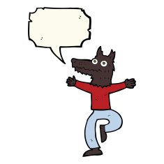 cartoon wolf man with speech bubble N29