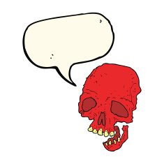 cartoon spooky skull with speech bubble N99