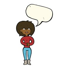 cartoon worried woman with speech bubble N56