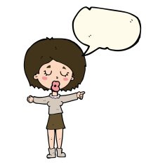 cartoon pointing woman with speech bubble N19