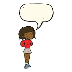 cartoon pleased woman with speech bubble N8