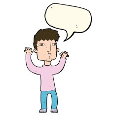 cartoon anxious man with speech bubble N7
