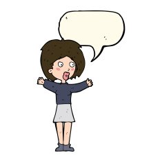 cartoon worried woman with speech bubble N57