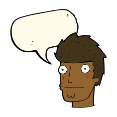 cartoon nervous man with speech bubble N100