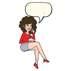 cartoon office woman sitting with speech bubble N7