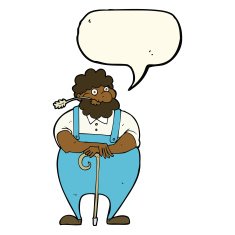 cartoon farmer leaning on walking stick with speech bubble N5