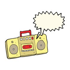 cartoon radio cassette player with speech bubble N7