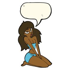 cartoon woman in skimpy clothing with speech bubble N8