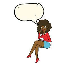 cartoon office woman sitting with speech bubble N8