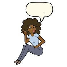 cartoon woman listening with speech bubble N5