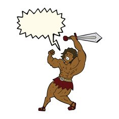 cartoon barbarian hero with speech bubble N8