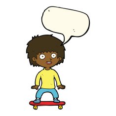 cartoon boy on skateboard with speech bubble N8