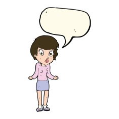 cartoon woman shrugging shoulders with speech bubble N337