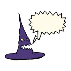 cartoon spooky witches hat with speech bubble N8