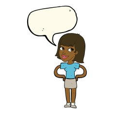 cartoon happy woman with hands on hips speech bubble N16