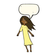 cartoon ghost like girl with speech bubble N8