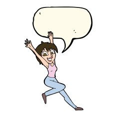 cartoon excited woman with speech bubble N98
