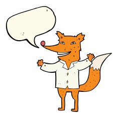 cartoon happy fox wearing shirt with speech bubble N4