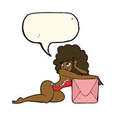 cartoon pin up woman with box speech bubble N8