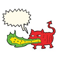 cartoon fire breathing imp with speech bubble N7