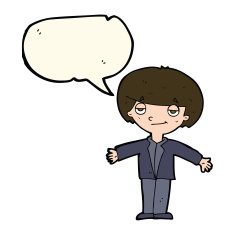 cartoon smug boy with speech bubble N7