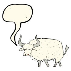 cartoon annoyed hairy ox with speech bubble N6