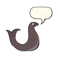cartoon happy seal with speech bubble N14