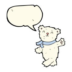 cartoon waving teddy polar bear with speech bubble N4