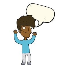 cartoon man waving arms with speech bubble N8