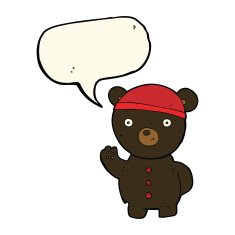 cartoon black bear cub with speech bubble N47