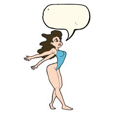 cartoon sexy woman in swimsuit with speech bubble N6