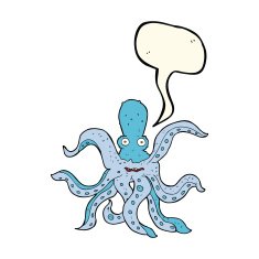 cartoon giant octopus with speech bubble N6