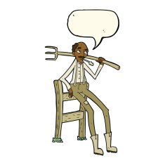 cartoon old farmer leaning on fence with speech bubble N6