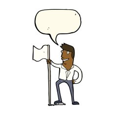 cartoon man planting flag with speech bubble N8