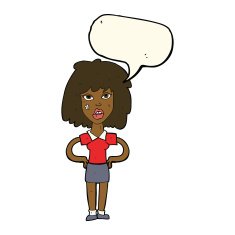 cartoon tough woman with speech bubble N8