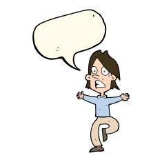cartoon panicking man with speech bubble N13