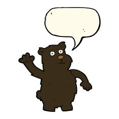 cartoon waving black bear with speech bubble N39