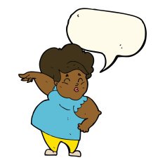 cartoon happy overweight lady with speech bubble N8