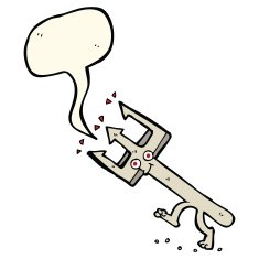 cartoon devil fork with speech bubble N7