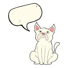 cartoon grumpy little dog with speech bubble N7