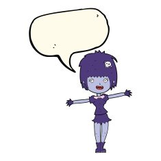 cartoon happy vampire girl with speech bubble N26