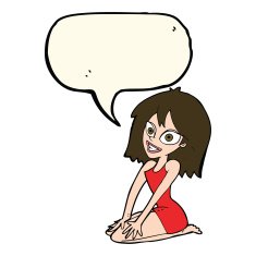cartoon happy woman in dress with speech bubble N20