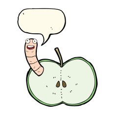 cartoon apple with worm speech bubble N40