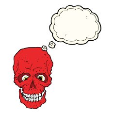 cartoon spooky skull with speech bubble N103