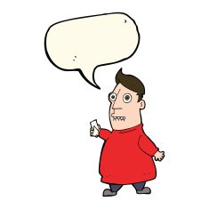 cartoon nervous man with tickets speech bubble N7