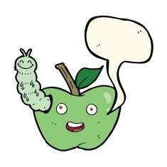 cartoon apple with bug speech bubble N21