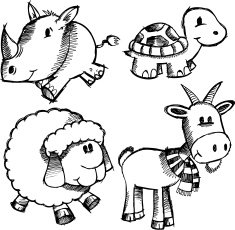Doodle Sketch Animal Set N2