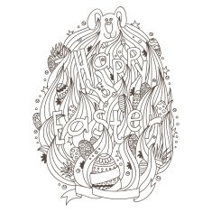 Doodled egg-shape greeting card with easter symbols N2