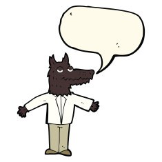 cartoon wolf with speech bubble N12