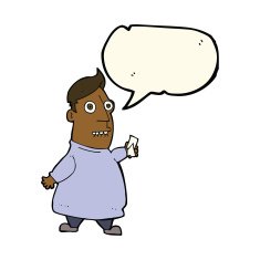 cartoon nervous man with tickets speech bubble N8